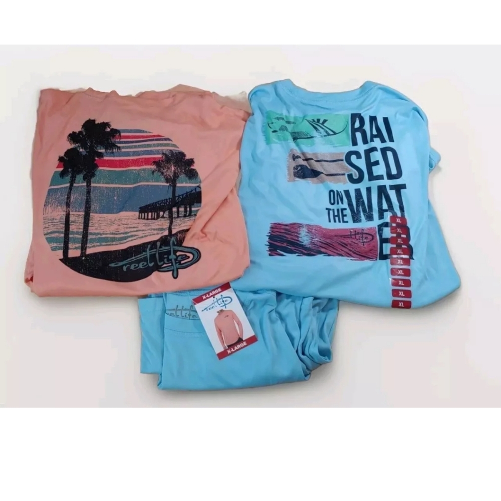 3 Reel Life Sun Ray Defender Top Outdoor Fishing Men XL Blue Orange Long Sleeve